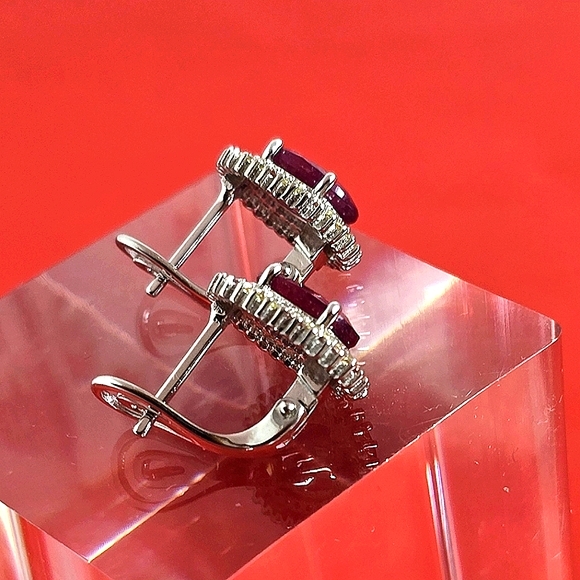 925 Sterling Silver Earrings with Natural Ruby & Sapphires Gemstones - Picture 5 of 14